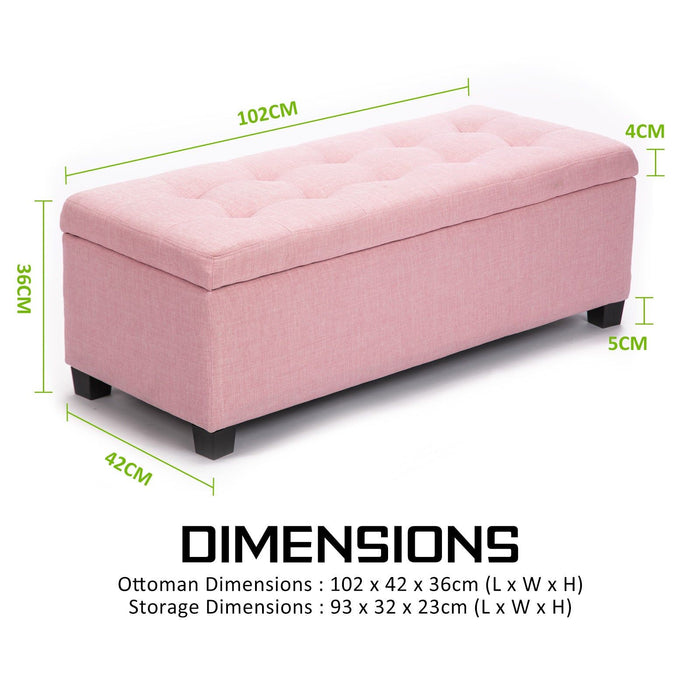 La Bella 102cm Pink Storage Ottoman Stool Fabric -Home Living Store - -  
