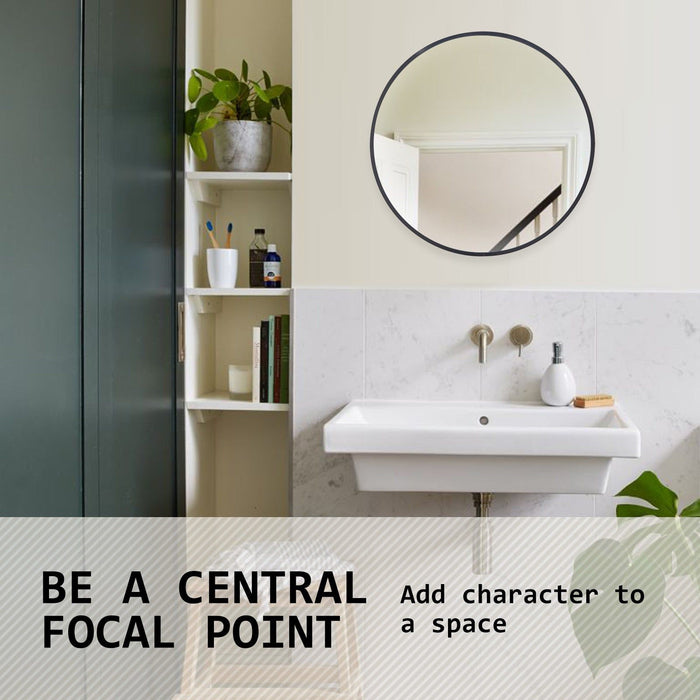 La Bella Black Wall Mirror Round Aluminum Frame Makeup Decor Bathroom Vanity 50cm -Home Living Store - -  