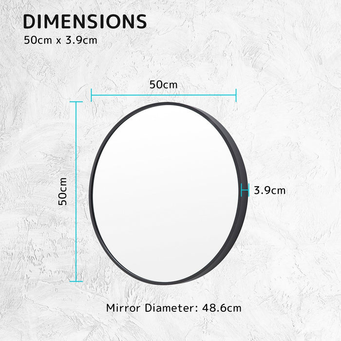 La Bella Black Wall Mirror Round Aluminum Frame Makeup Decor Bathroom Vanity 50cm -Home Living Store - -  