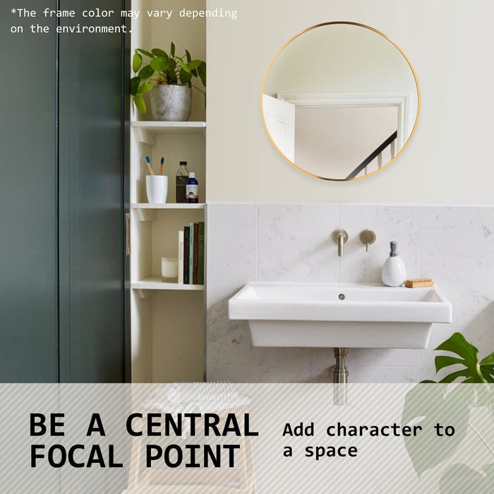 La Bella Gold Wall Mirror Round Aluminum Frame Makeup Decor Bathroom Vanity 50cm -Home Living Store - -  