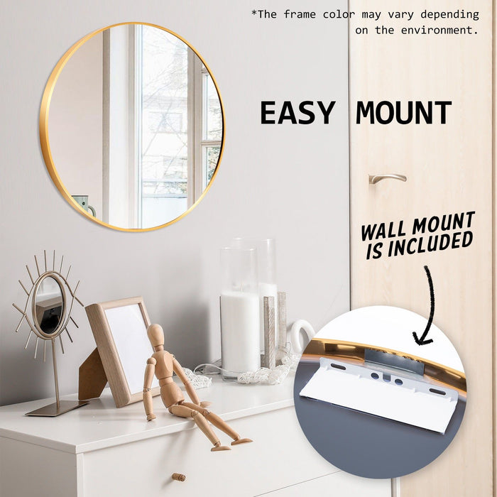 La Bella Gold Wall Mirror Round Aluminum Frame Makeup Decor Bathroom Vanity 50cm -Home Living Store - -  
