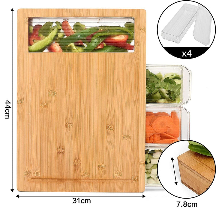 Large Bamboo Cutting Board and 4 Containers with Mobile Holder gift included for Home Kitchen -Home Living Store - -  