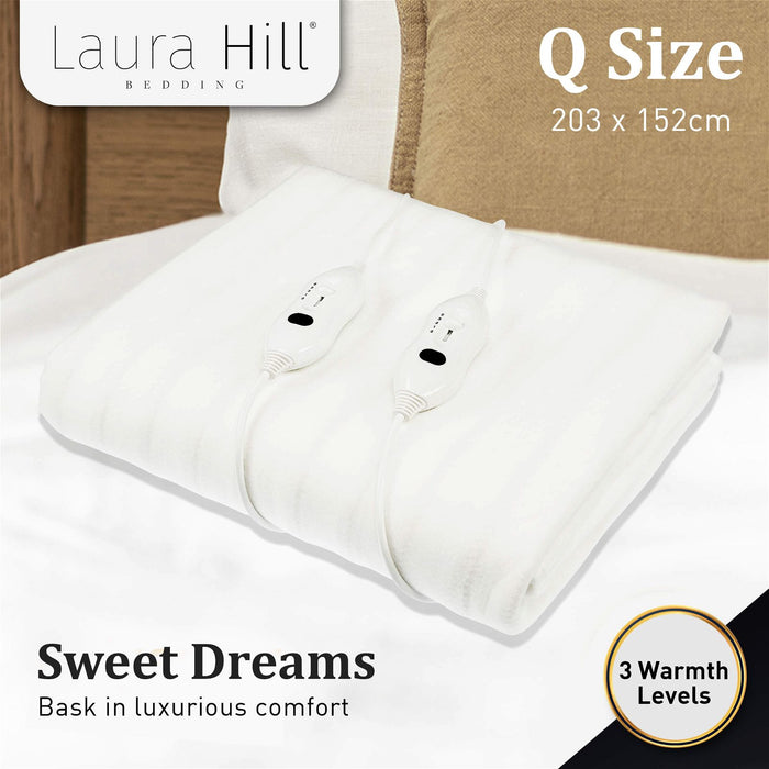 Laura Hill Electric Blanket Queen Size Fitted Underlay Winter Throw - White -Home Living Store - -  
