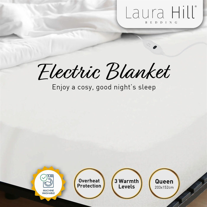 Laura Hill Electric Blanket Queen Size Fitted Underlay Winter Throw - White -Home Living Store - -  