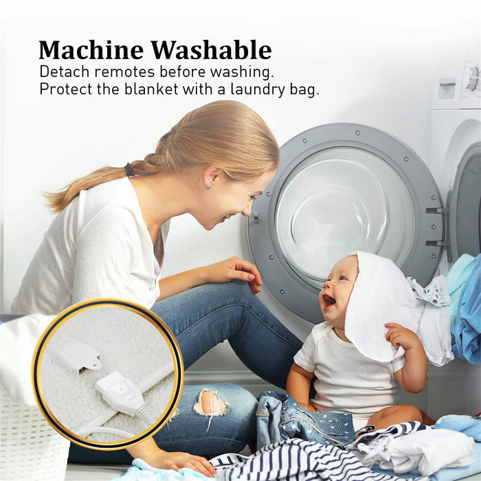 Laura Hill Electric Blanket Queen Size Fitted Underlay Winter Throw - White -Home Living Store - -  