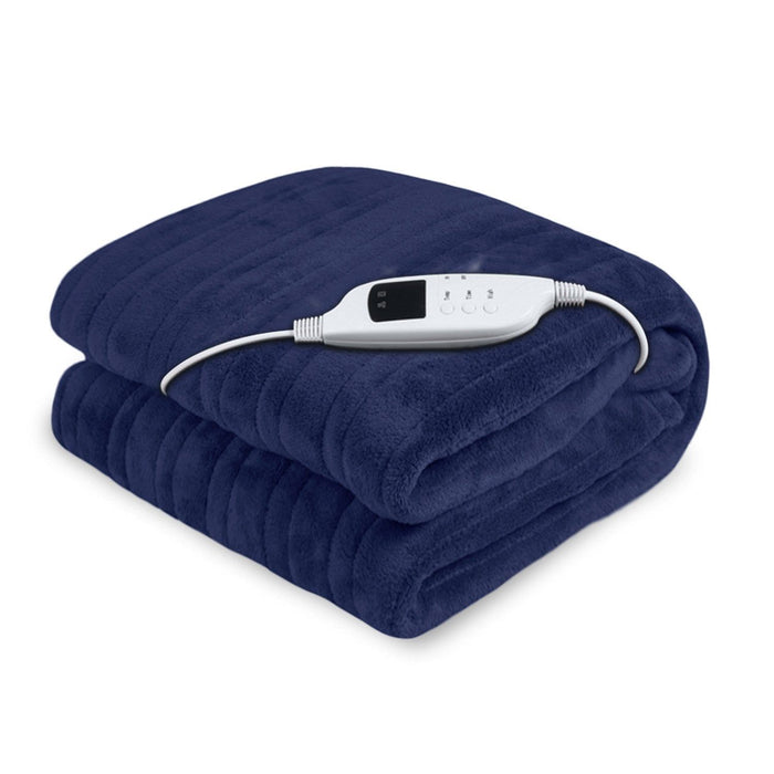 Laura Hill Heated Electric Blanket Coral Warm Fleece Winter Blue -Home Living Store - -  