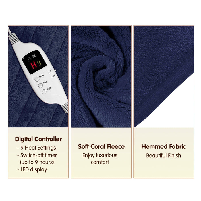 Laura Hill Heated Electric Blanket Coral Warm Fleece Winter Blue -Home Living Store - -  
