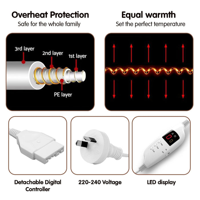 Laura Hill Heated Electric Blanket Coral Warm Fleece Winter Blue -Home Living Store - -  
