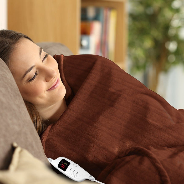 Laura Hill Heated Electric Blanket Throw Rug Coral Warm Fleece Brown -Home Living Store - -  