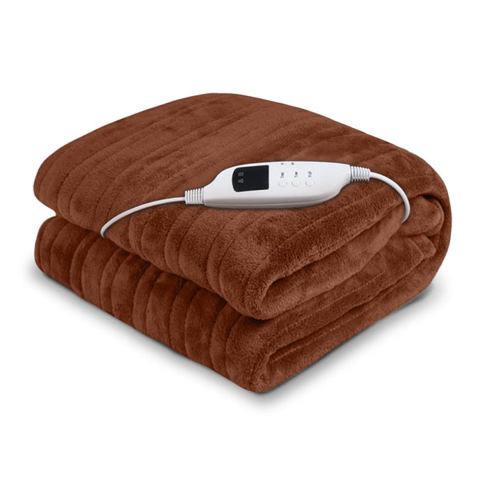 Laura Hill Heated Electric Blanket Throw Rug Coral Warm Fleece Brown -Home Living Store - -  