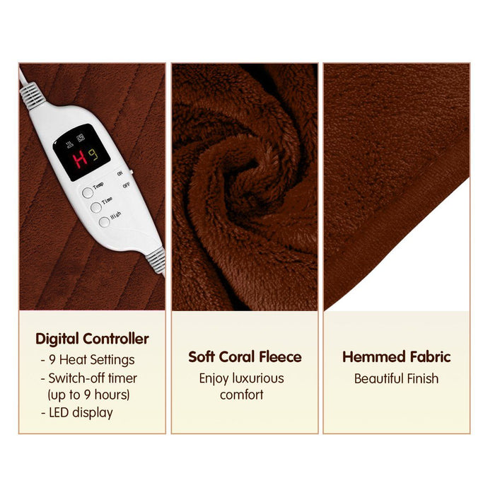 Laura Hill Heated Electric Blanket Throw Rug Coral Warm Fleece Brown -Home Living Store - -  