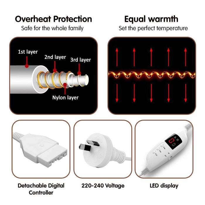 Laura Hill Heated Electric Blanket Throw Rug Coral Warm Fleece Brown -Home Living Store - -  