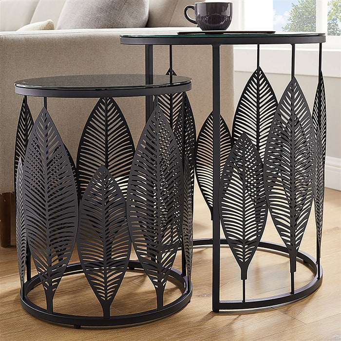 Leaf Nested Set Coffee Tables 520mm White Glass Top, Metal Frame Gold by Criterion - Home Living Store - Coffee Table