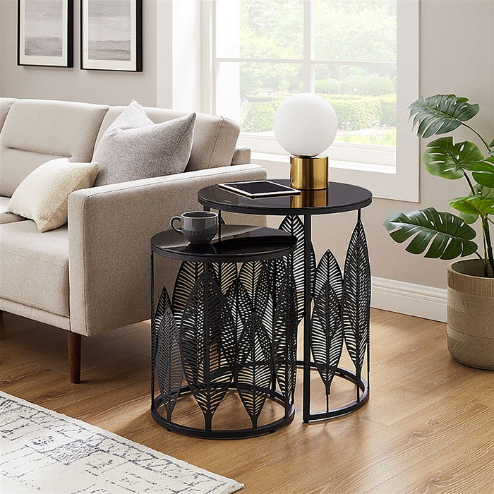 Leaf Nested Set Coffee Tables 520mm White Glass Top, Metal Frame Gold by Criterion - Home Living Store - Coffee Table