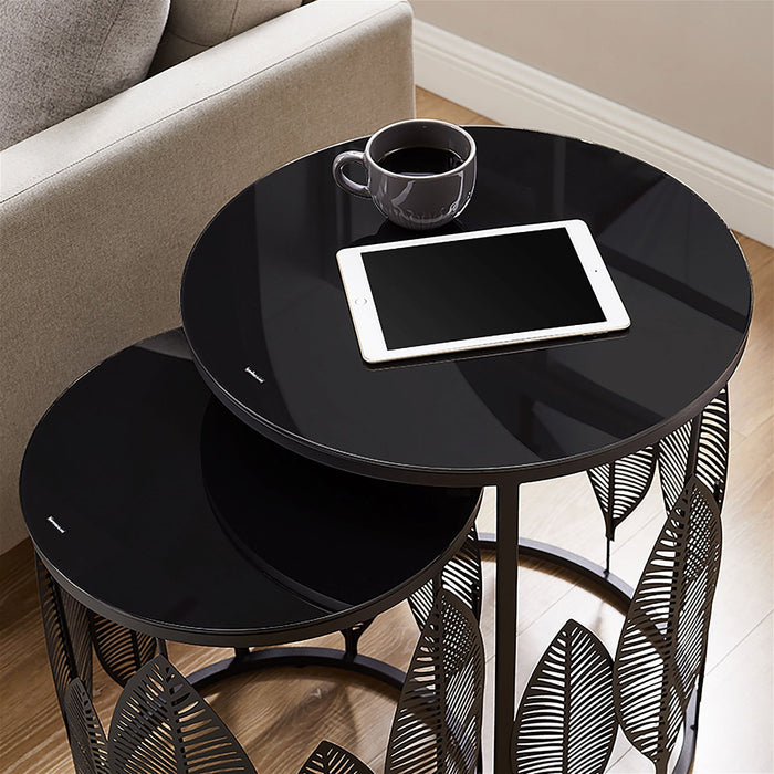 Leaf Nested Set Coffee Tables 520mm White Glass Top, Metal Frame Gold by Criterion - Home Living Store - Coffee Table