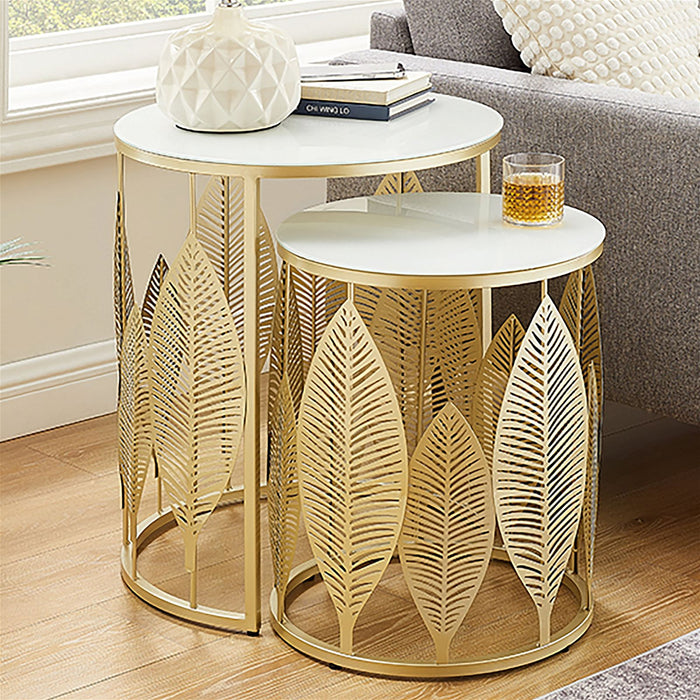 Leaf Nested Set Coffee Tables 520mm White Glass Top, Metal Frame Gold by Criterion - Home Living Store - Coffee Table