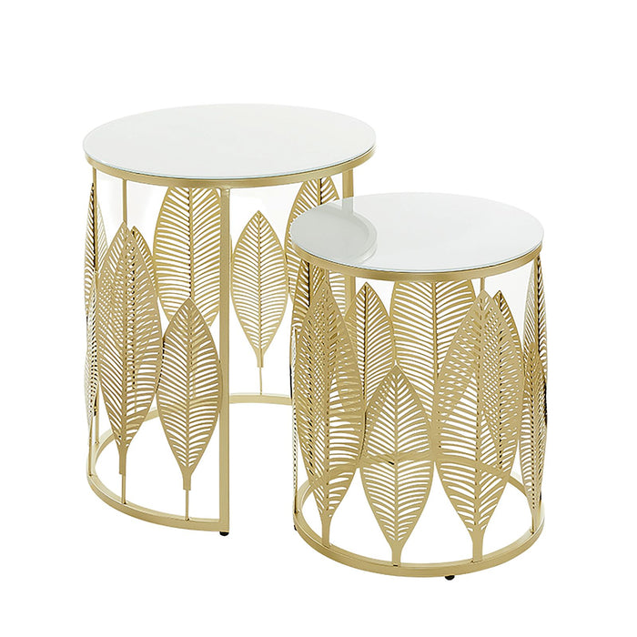 Leaf Nested Set Coffee Tables 520mm White Glass Top, Metal Frame Gold by Criterion - Home Living Store - Coffee Table