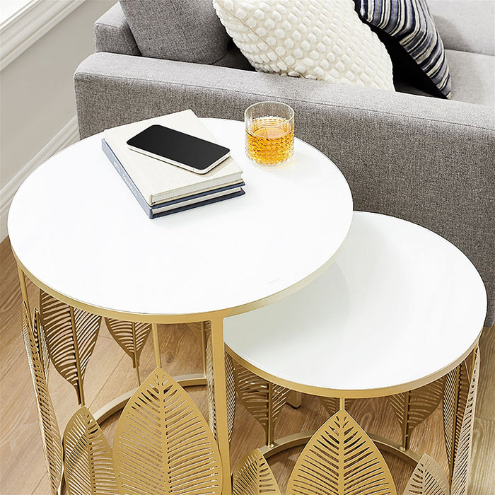 Leaf Nested Set Coffee Tables 520mm White Glass Top, Metal Frame Gold by Criterion - Home Living Store - Coffee Table
