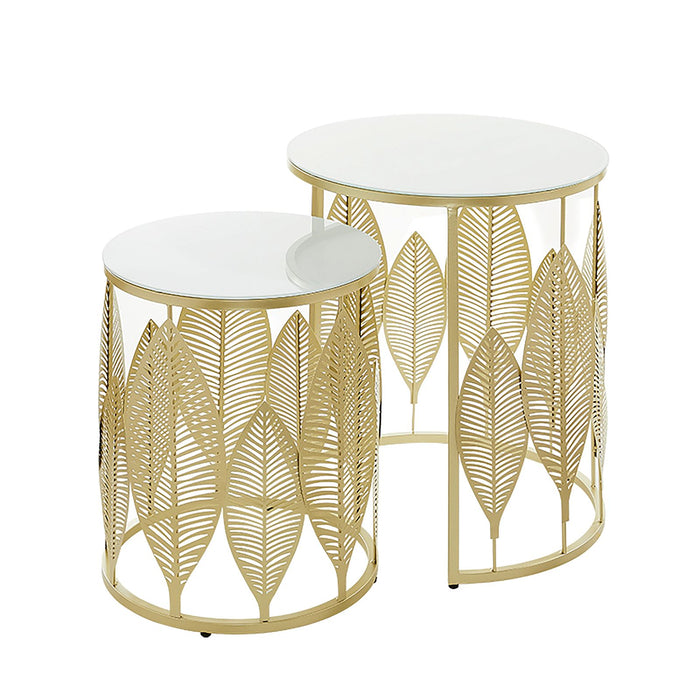 Leaf Nested Set Coffee Tables 520mm White Glass Top, Metal Frame Gold by Criterion - Home Living Store - Coffee Table