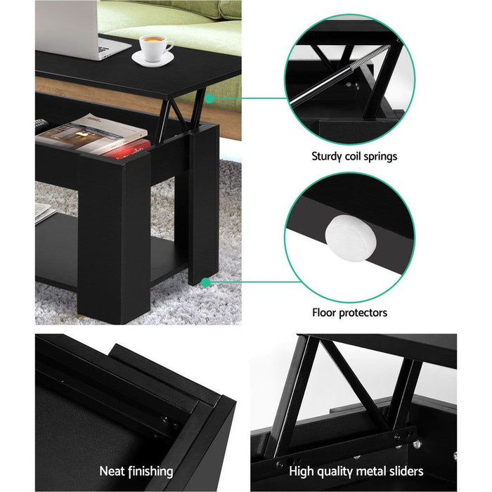 Lift Up Top Coffee Table Storage Shelf Black -Home Living Store - -  