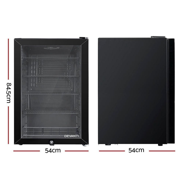 Devanti 115L Bar Fridge Glass Door w/Light Black -Home Living Store - -  