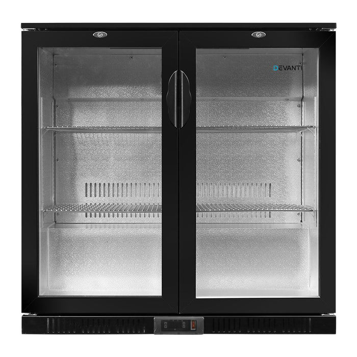 Devanti 198L Bar Fridge Dual Glass Door w/Light Black -Home Living Store - -  