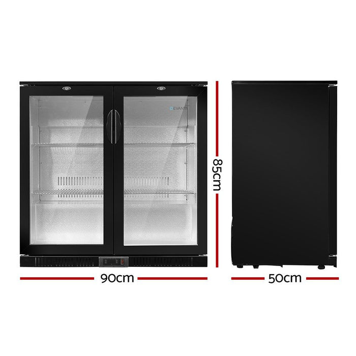 Devanti 198L Bar Fridge Dual Glass Door w/Light Black -Home Living Store - -  