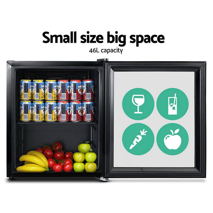 Devanti 46L Bar Fridge Glass Door w/Light Black -Home Living Store - -  