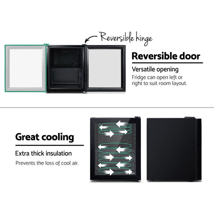 Devanti 46L Bar Fridge Glass Door w/Light Black -Home Living Store - -  