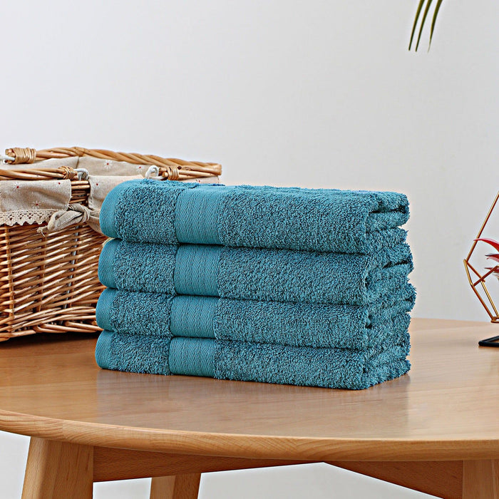 Linenland Bath Towel 4 Piece Cotton Hand Towels Set - Blue -Home Living Store - -  