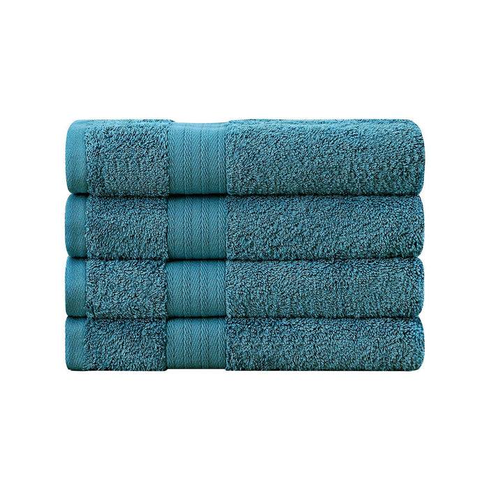 Linenland Bath Towel 4 Piece Cotton Hand Towels Set - Blue -Home Living Store - -  