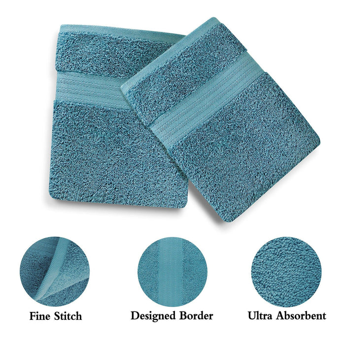 Linenland Bath Towel 4 Piece Cotton Hand Towels Set - Blue -Home Living Store - -  