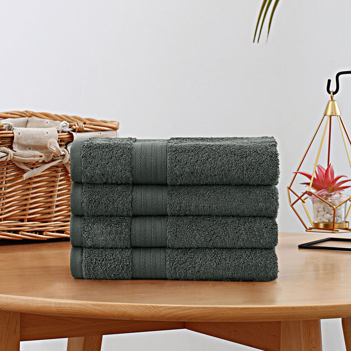 Linenland Bath Towel 4 Piece Cotton Hand Towels Set - Charcoal -Home Living Store - -  