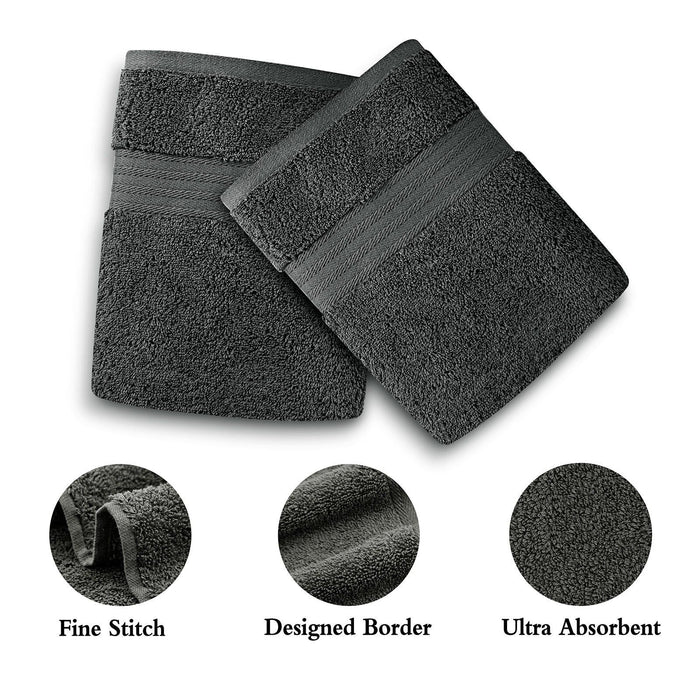 Linenland Bath Towel 4 Piece Cotton Hand Towels Set - Charcoal -Home Living Store - -  