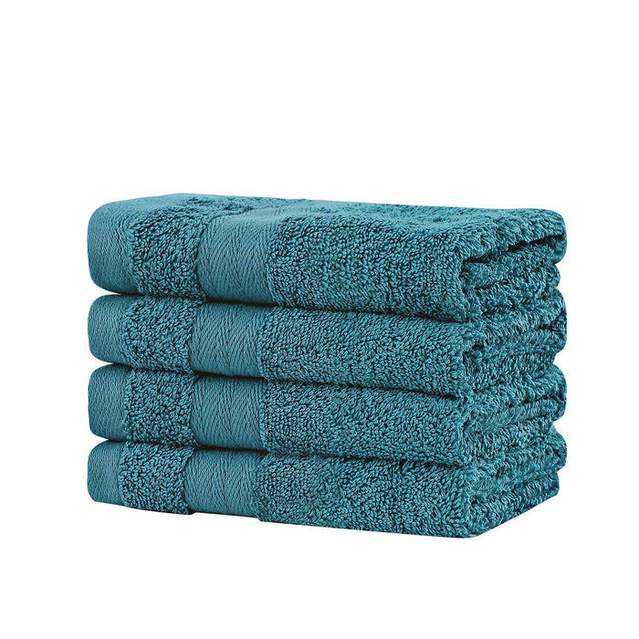 Linenland Bath Towel Set - 4 Piece Cotton Washcloths - Blue -Home Living Store - -  