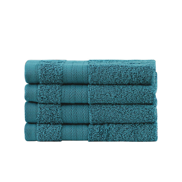 Linenland Bath Towel Set - 4 Piece Cotton Washcloths - Blue -Home Living Store - -  