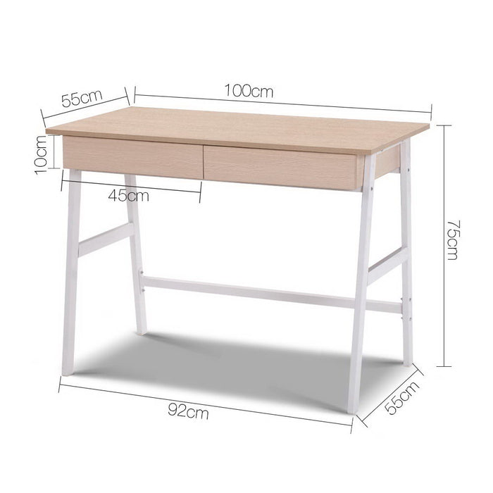 Borg 1000mm Metal Desk with Drawer - White with Oak Top