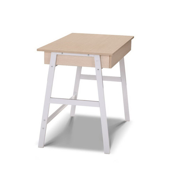 Borg 1000mm Metal Desk with Drawer - White with Oak Top