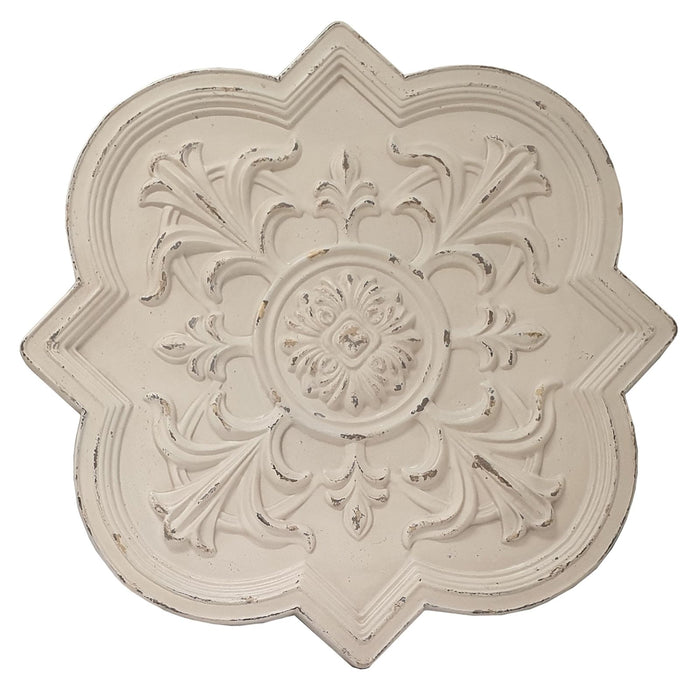 Medallion Provincial Wall Art Metal in Distressed White by Urban Style -Home Living Store - -  