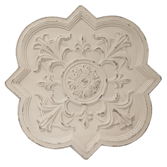 Medallion Provincial Wall Art Metal in Distressed White by Urban Style -Home Living Store - -  