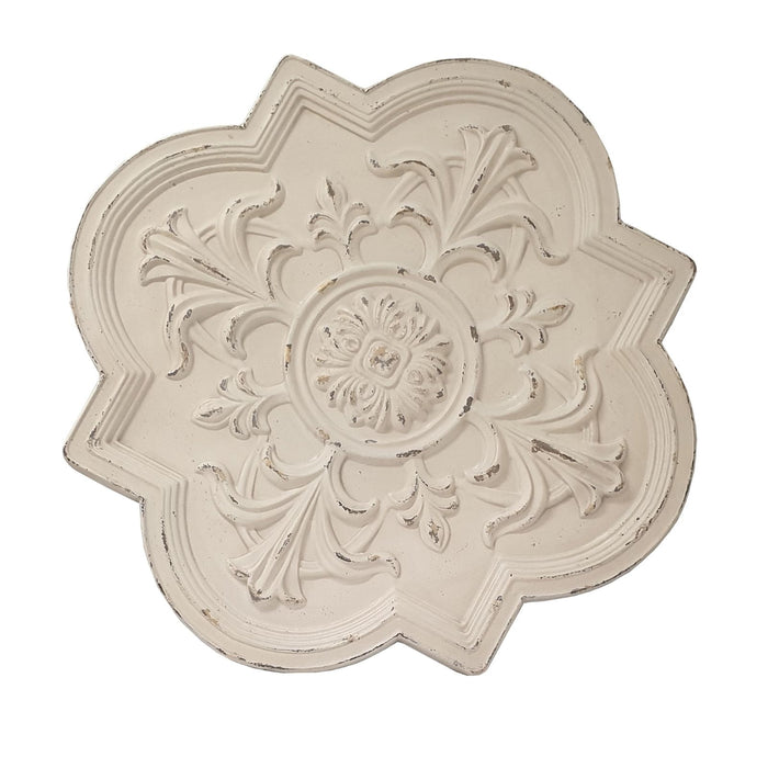 Medallion Provincial Wall Art Metal in Distressed White by Urban Style -Home Living Store - -  