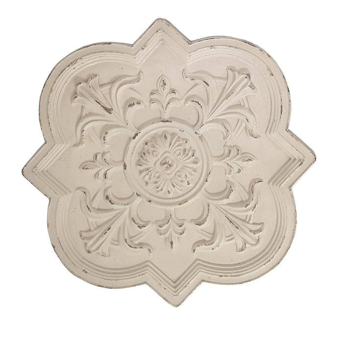 Medallion Provincial Wall Art Metal in Distressed White by Urban Style -Home Living Store - -  