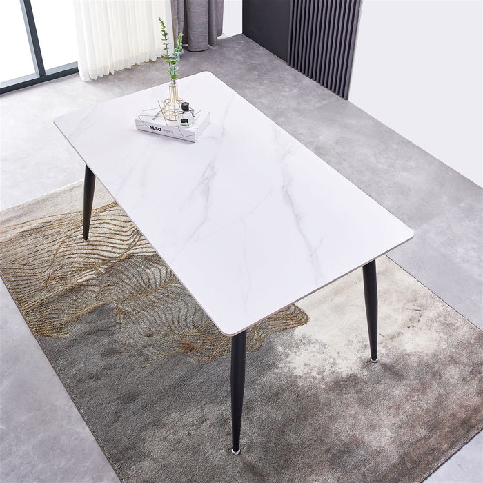 Mendy White Sintered Stone Dining Table with Metal Legs by Criterion™ -Home Living Store - -  