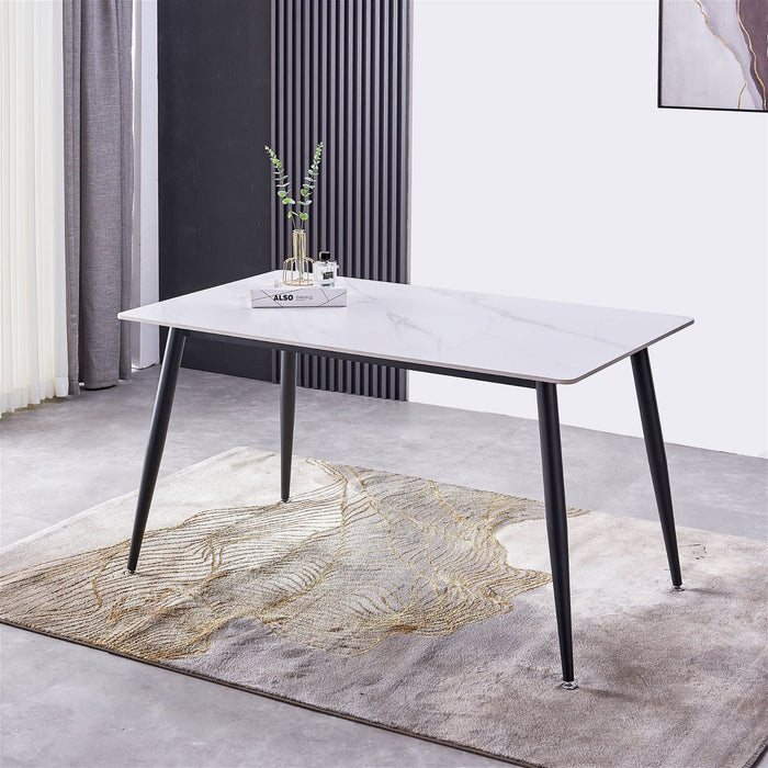 Mendy White Sintered Stone Dining Table with Metal Legs by Criterion™ -Home Living Store - -  