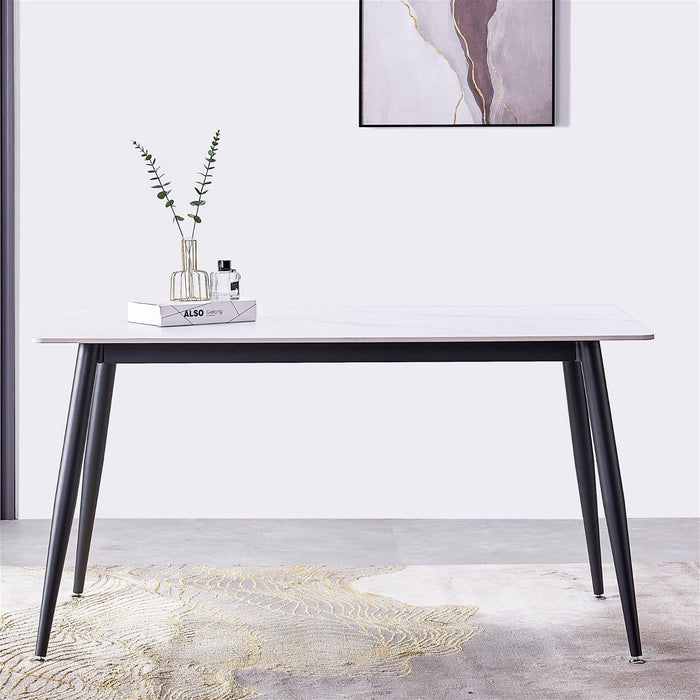 Mendy White Sintered Stone Dining Table with Metal Legs by Criterion™ -Home Living Store - -  