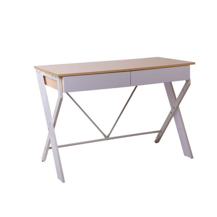 Metal Desk with Drawer - White with Oak Top -Home Living Store - -  