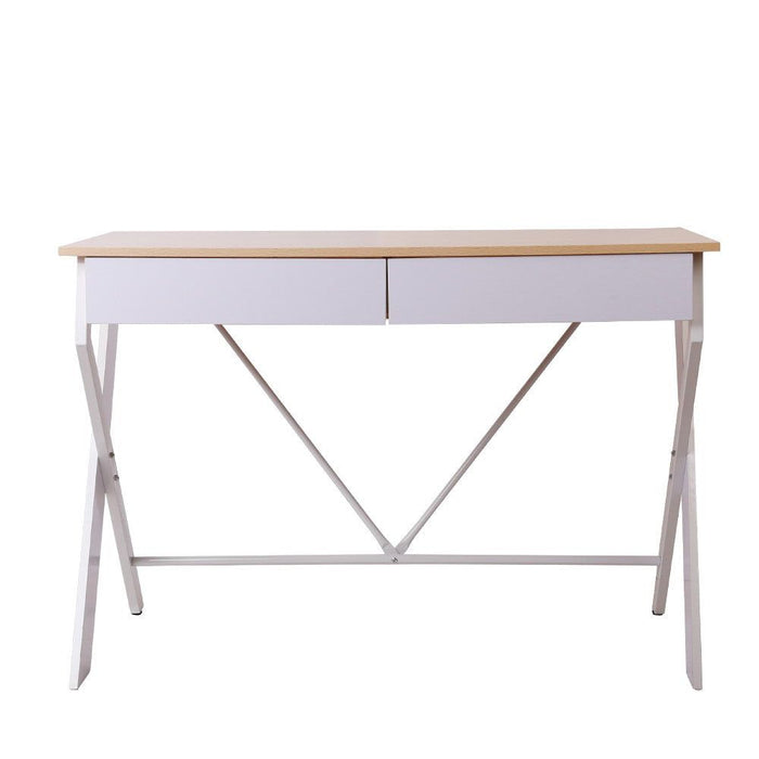 Metal Desk with Drawer - White with Oak Top -Home Living Store - -  