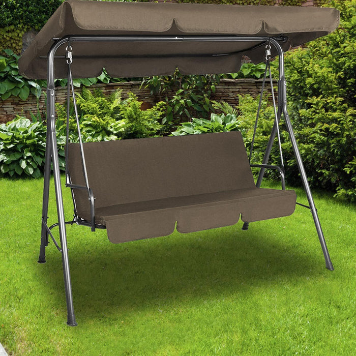 Milano Outdoor Swing Bench Seat Chair Canopy Furniture 3 Seater Garden Hammock - Coffee -Home Living Store - -  
