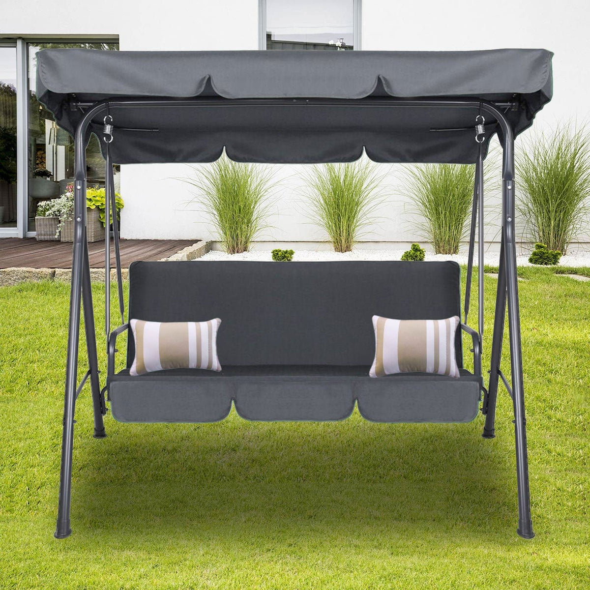 Milano Outdoor Swing Bench Seat Chair Canopy Furniture 3 Seater Garden Home Living Store