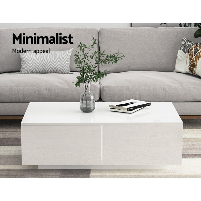 Modern Coffee Table 4 Storage Drawers High Gloss Living Room Furniture White -Home Living Store - -  